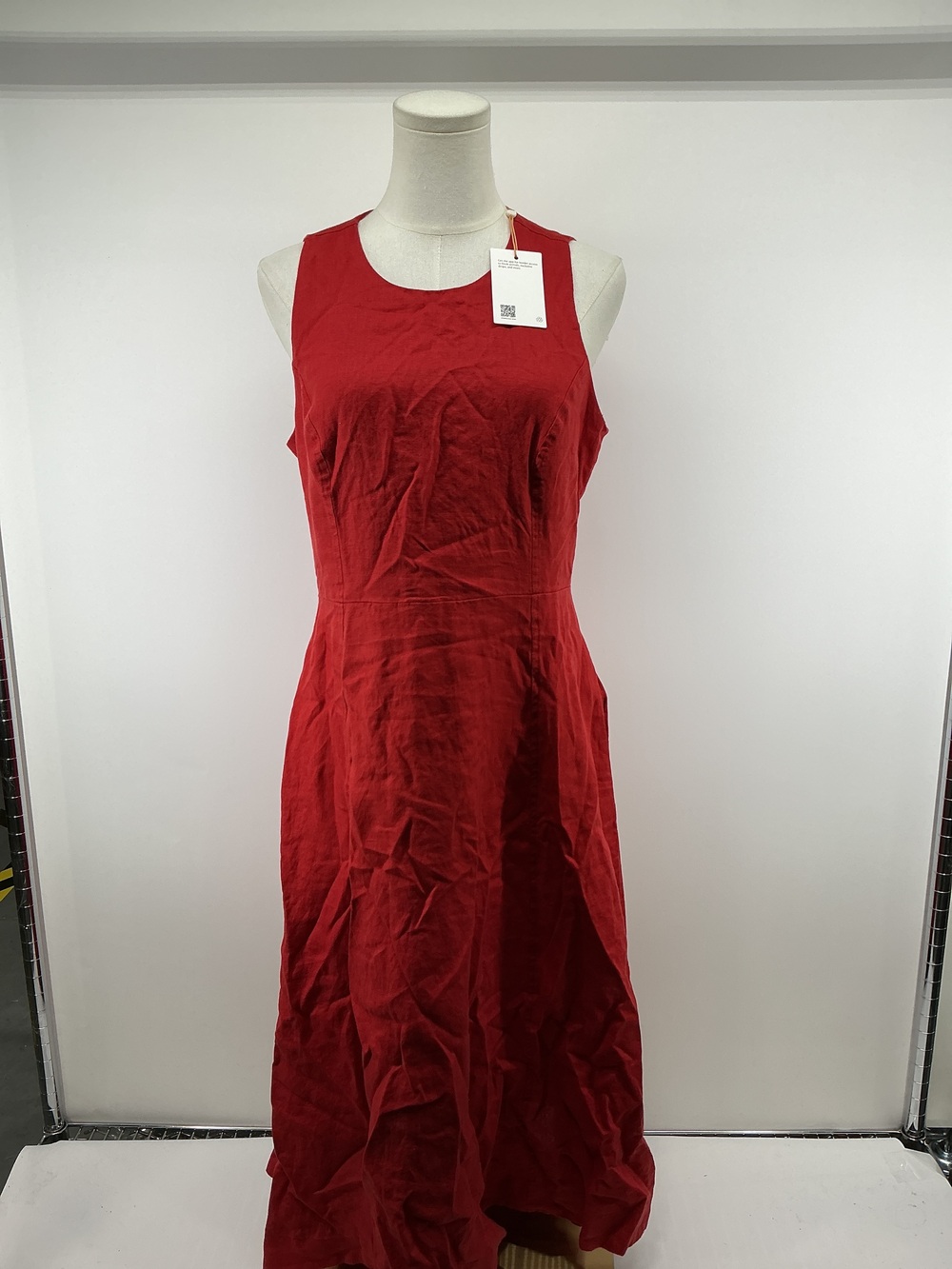 100% European Linen High Neck Midi Dress